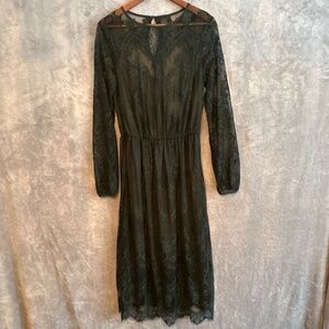 NWT H&M Dark Green Lace Long Sleeve Midi Dress Size 6 Whimsigoth Witchy Ethereal